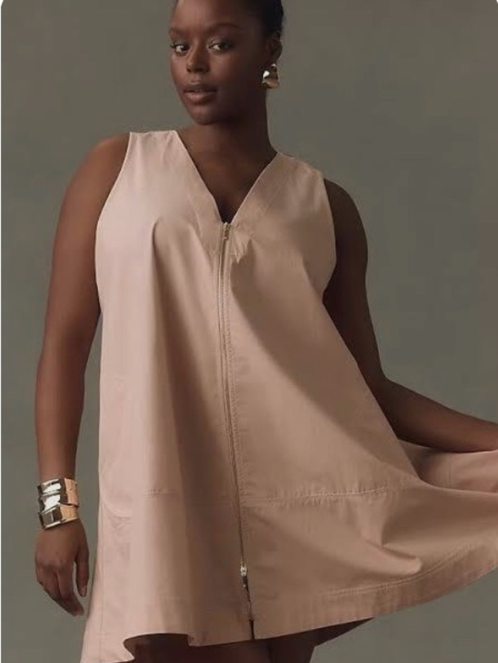 Maeve Blush Pink Sleeveless Mini Dress with Front Zip